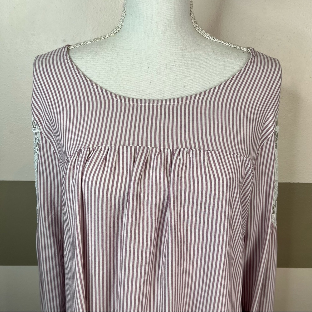 2/$25 Lane Bryant Pink Stripes Floral Lace Business Feminine Casual Blouse 22/24 - Picture 10 of 13
